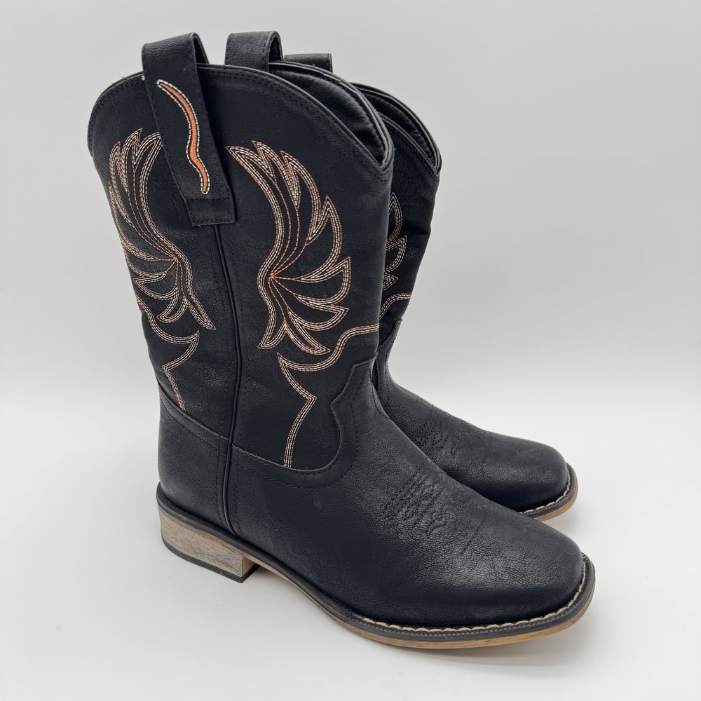 Rollda Girls Hisea NZX07 Black Leather Mid Calf Cowgirl Western Boots Size 6